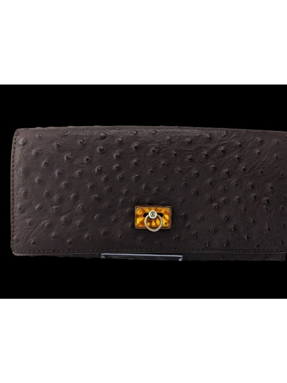 Roberta Viviani Ostrich Embossed Leather Wallet With Gold Accent